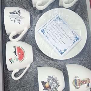 طقم فناجين تركية سيراميك مزخرف 6 قطع مع صحون